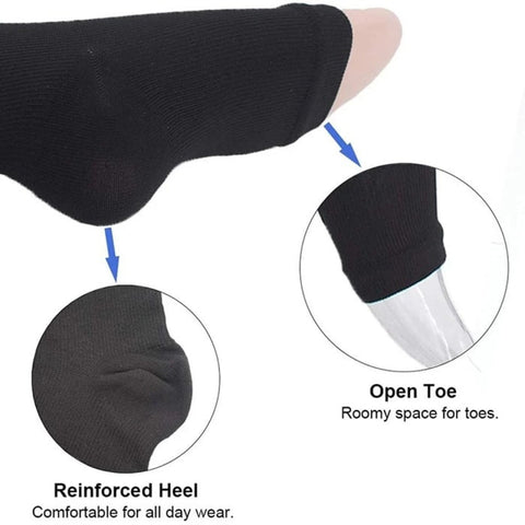 Overt Compression Zipper Socks - Knee High Zip, Open Toe & Solid Color Socks for Leg Support & Pain Relief - Black