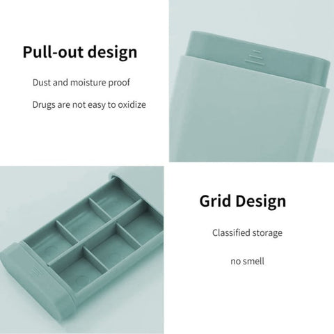 Overt customizable 6 grid Pill organizer, practical case design in Sage Green