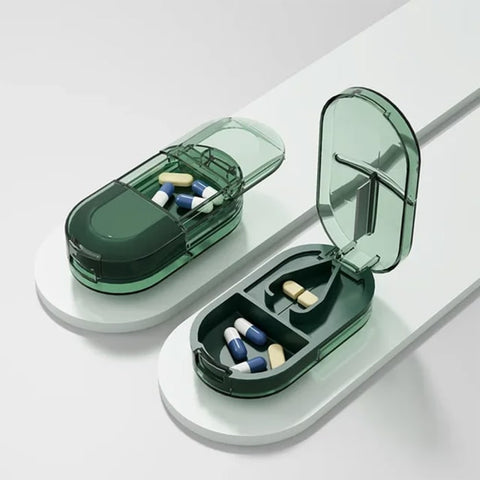 Overt Pill Cutter With Invisible Storage - Bold Green portable design